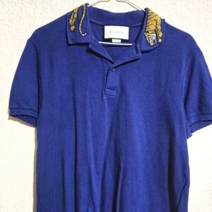 Gucci Royal Blue Polo with Embroidered Tiger